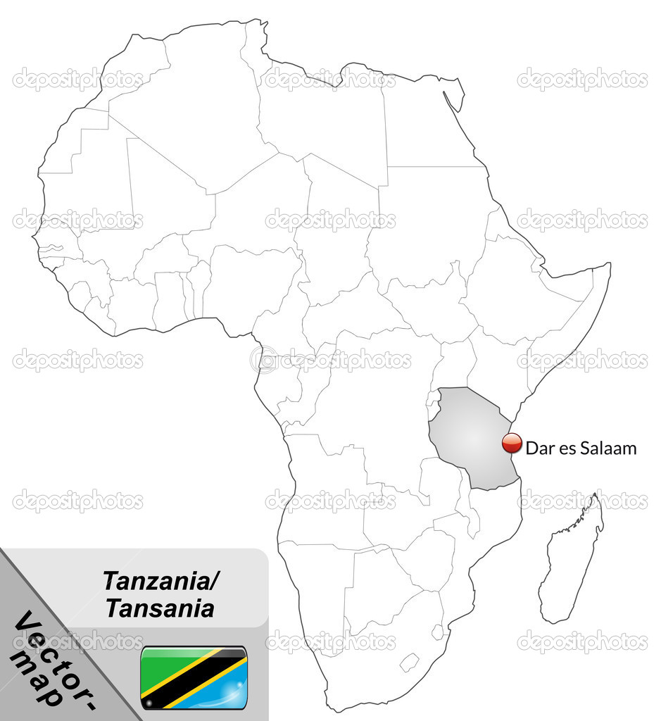 与主要城市的灰色坦桑尼亚的地图– 图库插图图片