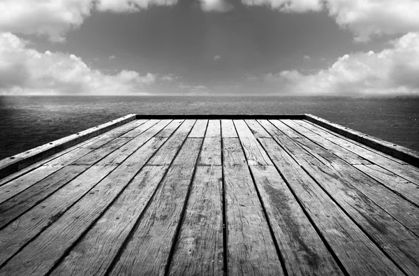 Wooden Surface Sky Background Black and White