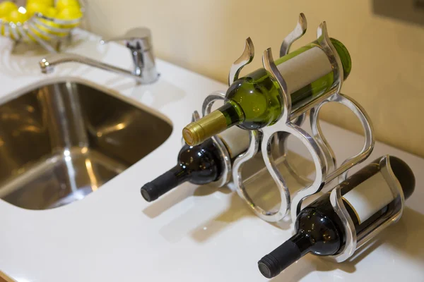 Bottles of wine in a stylish wine rack