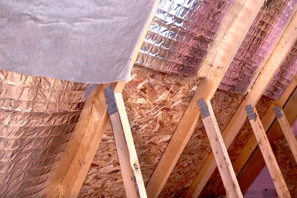Gable View of Ongoing House Attic insulation Project with Heat a