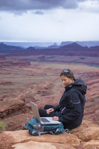 Hiker with computer