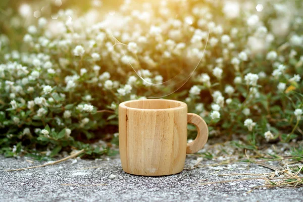 Morning coffee with wood cup.
