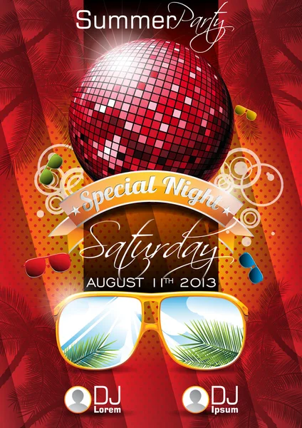 Vector Summer Beach Party Flyer Design with disco ball