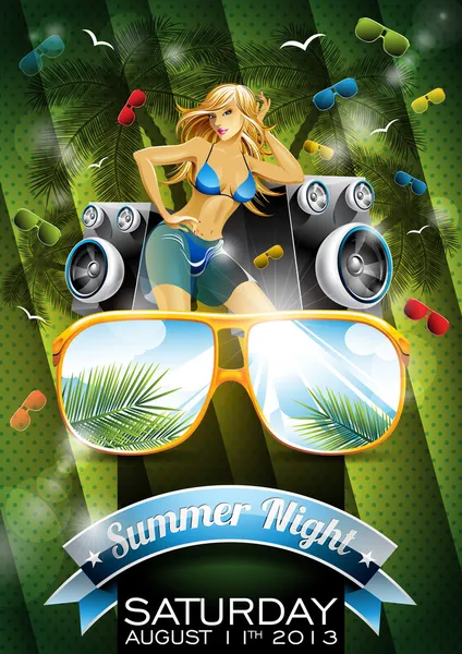 Vector Summer Beach Party Flyer Design with sexy girl