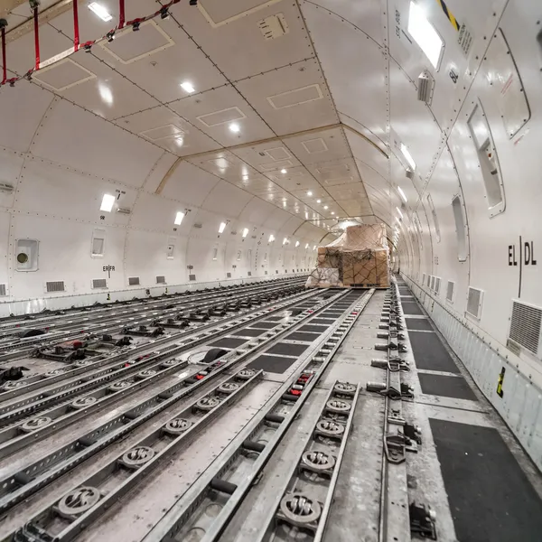 Inside air cargo freighter