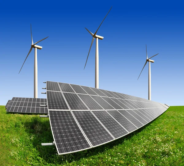 Solar energy panels and wind turbine