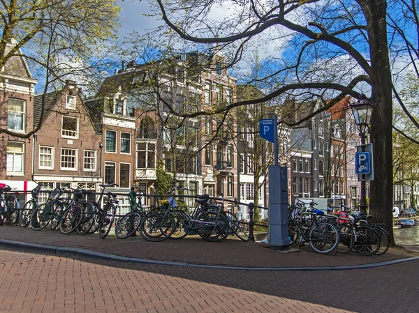 Amsterdam, The Netherlands. Bicycle parking on a city street