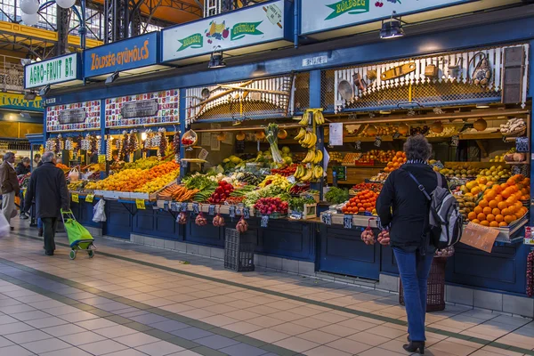 Budapest, Hungary. Buyers indoors central city market