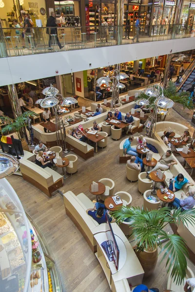 Dusseldorf, Germany, on July 12, 2014. The top view on the restaurant yard of shopping center