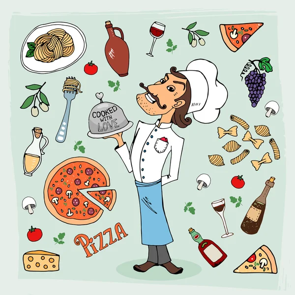Italian cuisine and food hand-drawn illustration