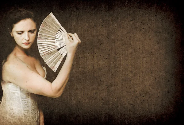 Vintage Woman Holding Retro Fan Classic Portrait