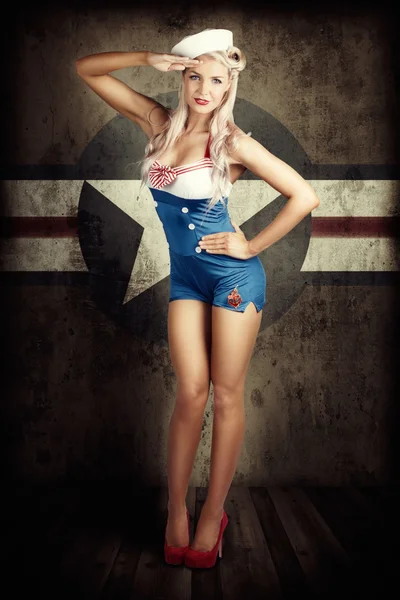 American Fashion Model in Military Pin-up Style