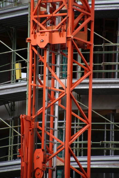 Construction site with red crane