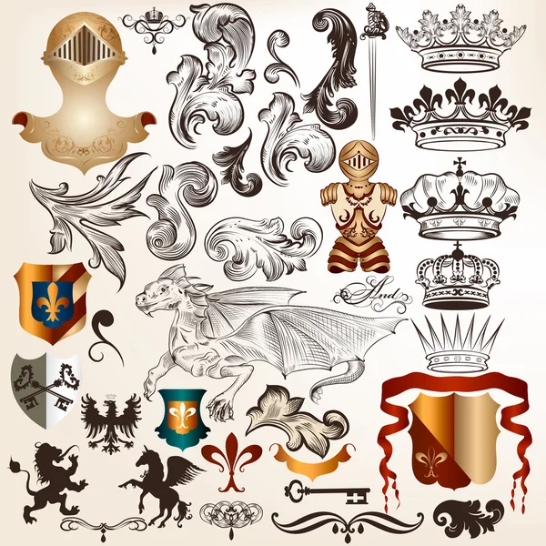 Collection of vintage vector heraldic elements