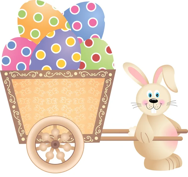 Happy Bunny Pushing Cart Full of Easter Eggs