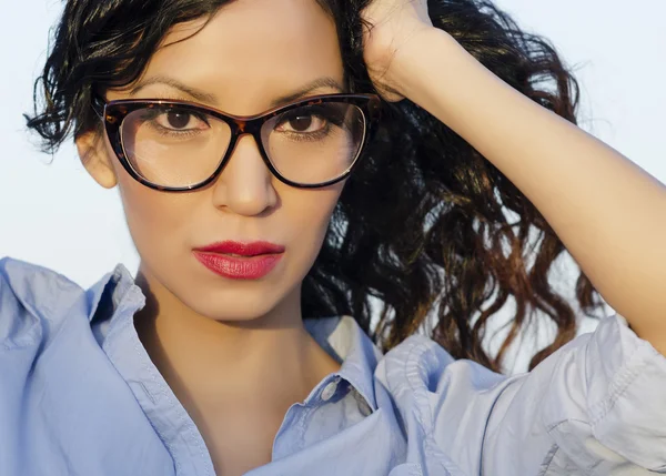 Woman wearing retro vintage eye glasses