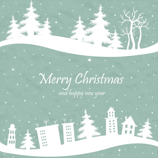 Christmas card with the shape of houses and trees