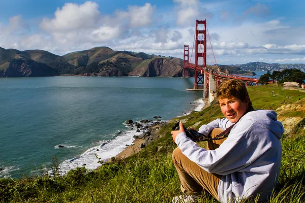 Cute Teenager in San Francisco with Golden Gate Bridge
