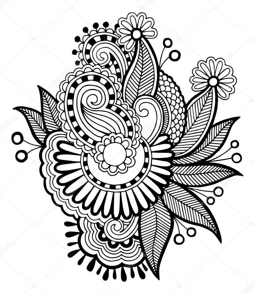 Line Art Illustration Style : Black line art ornate flower design — stock vector