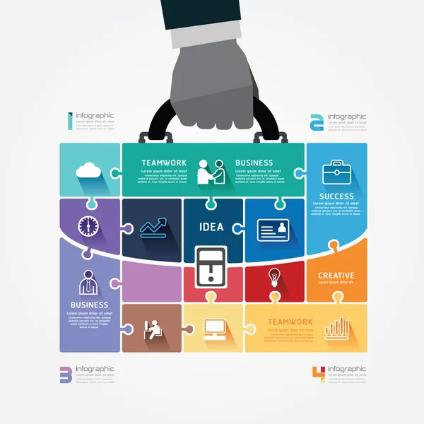 Infographic Template with businessman hand hold business bag jig