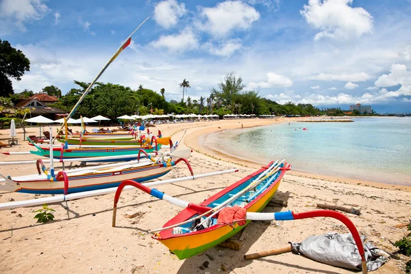 Traditional fishing boats on a beach in Sanur on Bali