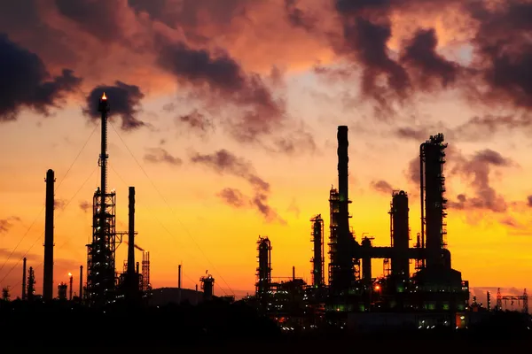 Oil refinery at sunrise.