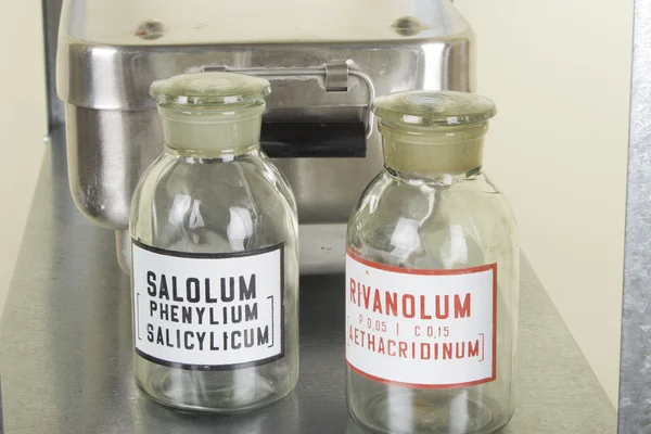 Old medical glass bottles