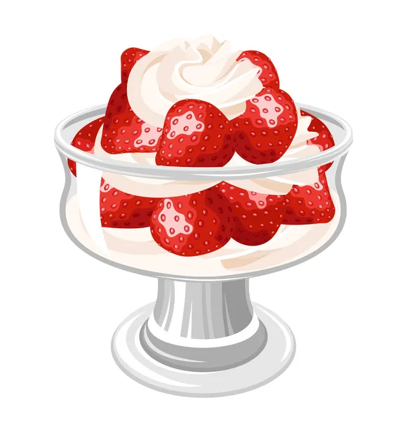 Dessert with strawberry and whipped cream. Vector illustration. — Vetor