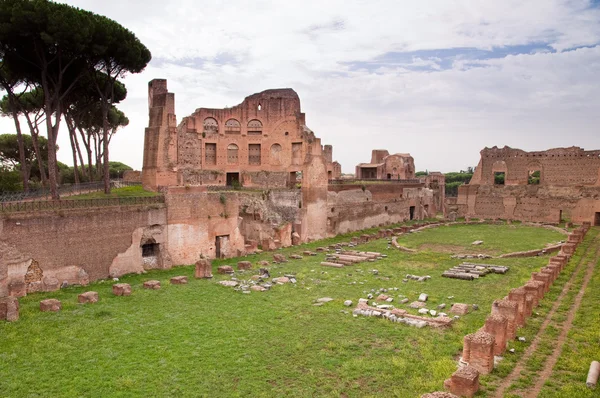 Palatine stadium ruins side view in palatine hill at Rome