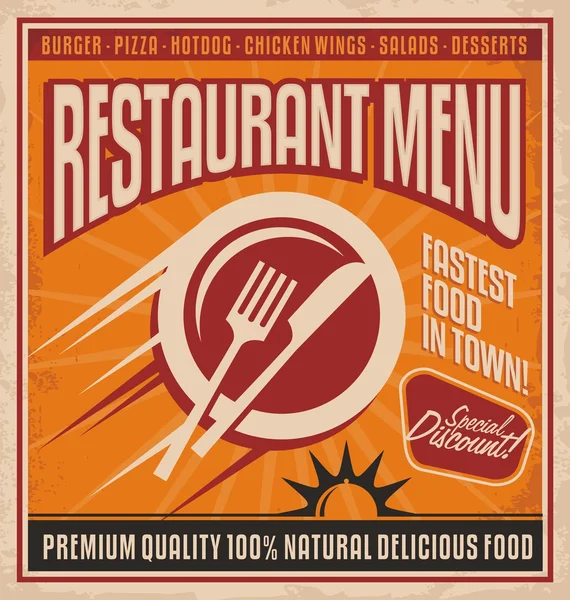 Retro poster template for fast food restaurant, restaurant menu cover design