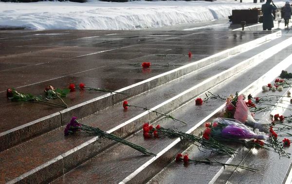Carnation flowers on the stage of Eternal flame war monument
