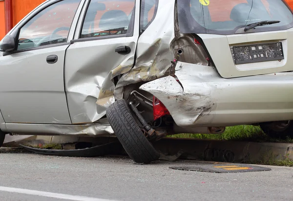 Road accident with a crashed car