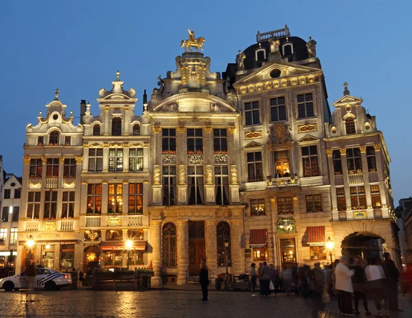 Illuminated guildhalls by night on the Grand Place, Brussels, B