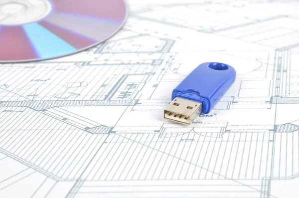 USB disk and DVD with blueprint