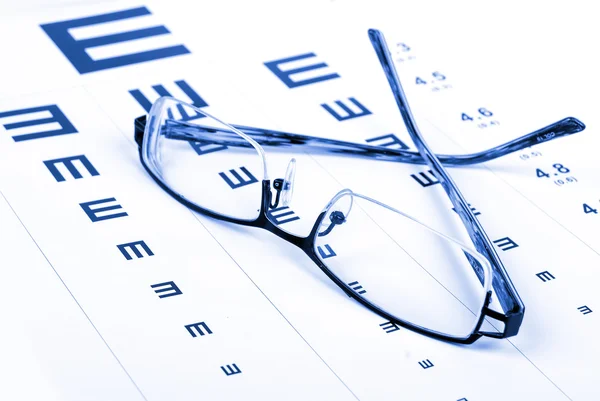 Reading glasses and eye chart