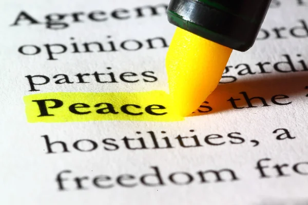 Word peace highlighted with a yellow marker