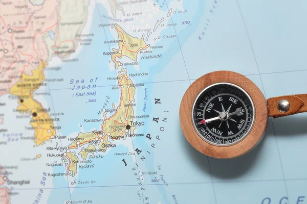 Travel destination Japan, map with compass
