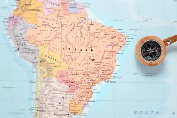 Travel destination Brazil, map with compass
