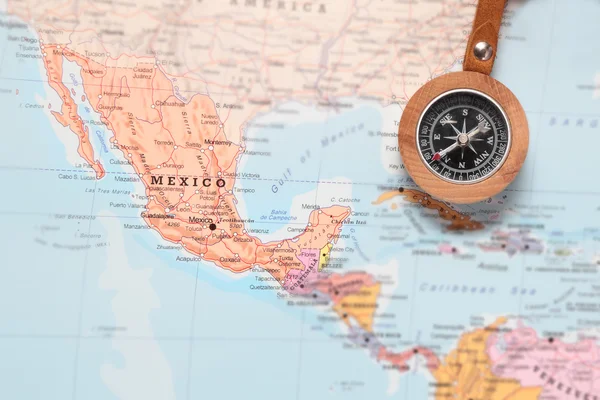 Travel destination Mexico, map with compass