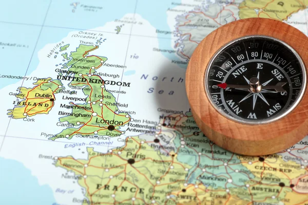 Travel destination United Kingdom and Ireland, map with compass