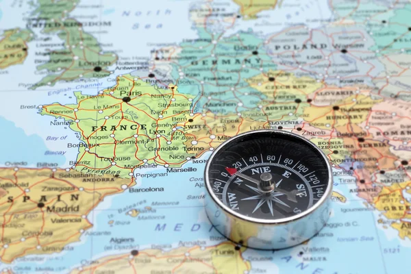 Travel destination France, map with compass