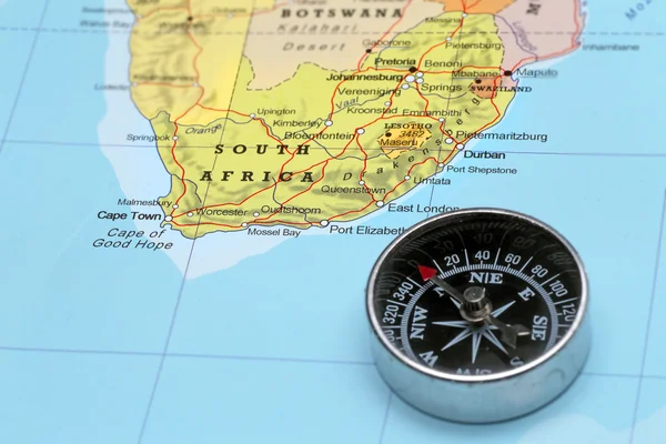 Travel destination South Africa, map with compass