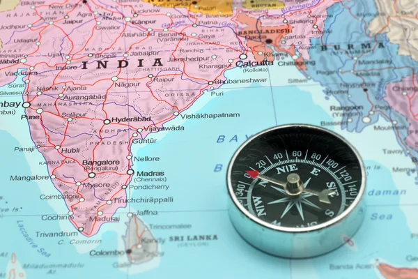 Travel destination India, map with compass