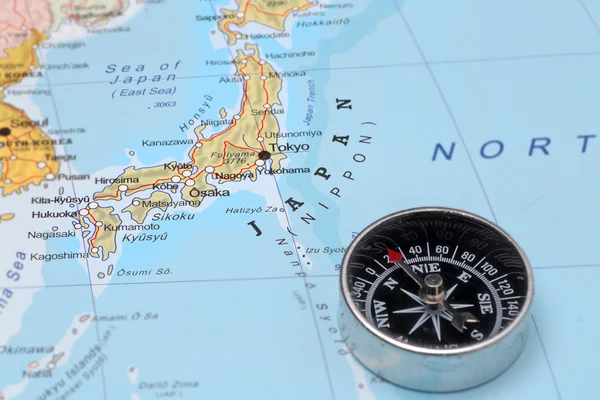 Travel destination Japan, map with compass