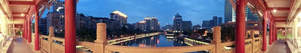 Chengdu, China, covered bridges at night