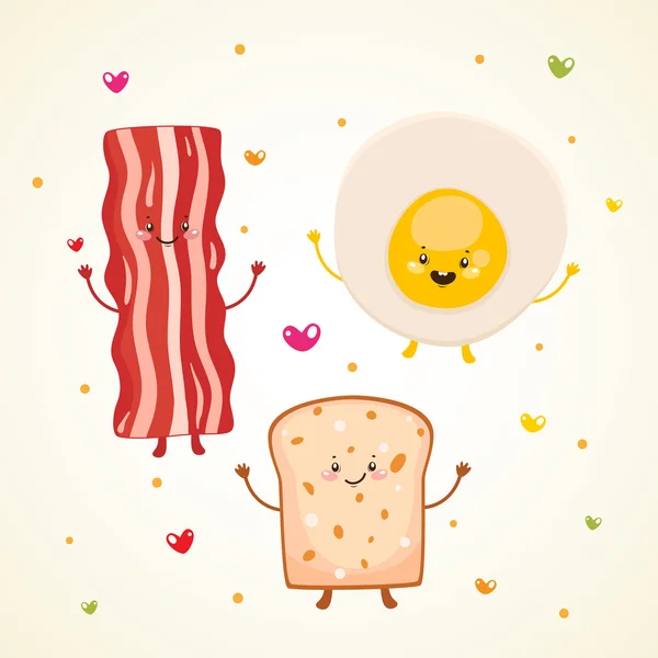 Cute breakfast bacon, fried egg, toast