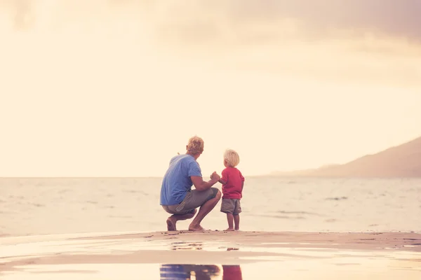 Father and son wallking on the beach