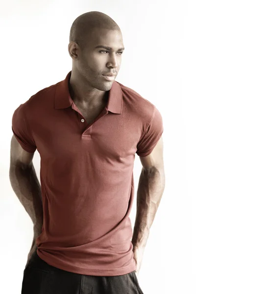 Male model against white background