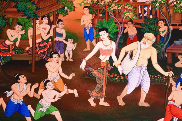 Traditional Thai style art with the story about Buddha.