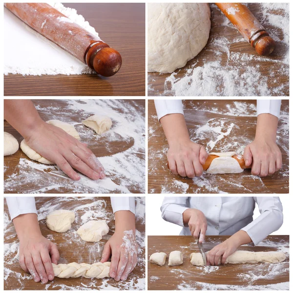 A set of six photographs. manufacturing process of baking